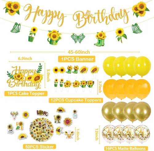 Miniatura 3 de JCOOS Decoraciones de fiesta de girasoles: decoraciones de fiesta de cumpleaños de girasol incluyen globos, pancartas, decoración de tartas