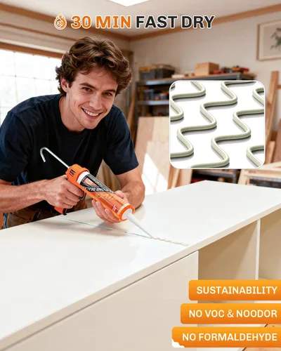 Miniatura 4 de WELLUCK Masilla de Silicona Color Almendra, Sellador de Silicona para Calafateo 100% Impermeable, Cartucho Flexible Adhesivo para Cocina, Baño