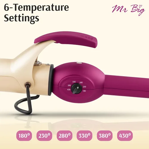 Miniatura 6 de Mr Big - Plancha rizadora extra larga de 1.25 pulgadas – barril XL de 9.5 pulgadas para cabello largo, varita de cerámica triple chapada para rizos
