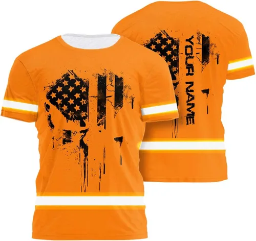 Miniatura 31 de Camisa de alta visibilidad de calavera con bandera de Estados Unidos para hombres, camisas de seguridad con nombre personalizado, ropa de trabajo