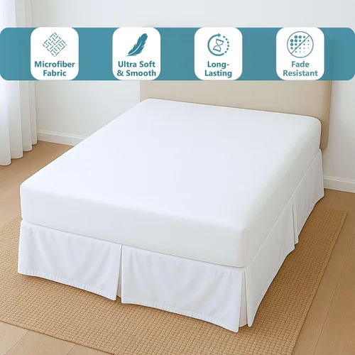 Miniatura 4 de Falda de cama plisada tamaño Full, fácil ajuste con caída entallada de 8 pulgadas, microfibra sin arrugas, ligera, aspecto clásico y limpio (blanco)