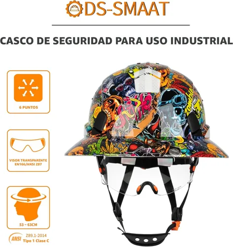 Miniatura 4 de Casco duro de ala completa con visera, casco de seguridad de suspensión de trinquete de 6 puntos, protección superior de impacto para la cabeza