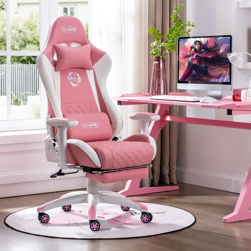 Miniatura 2 de S*MAX Silla de juegos con reposapiés, asiento grueso, silla ergonómica para juegos con reposabrazos 3D, sillas de jugador de piel sintética