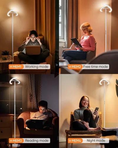 Miniatura 7 de SIBRILLE Lámpara de pie blanca, lámpara de pie ajustable sin escalones moderna 3000-6000K, lámpara de pie LED giratoria de 20W para lectura, lámpara