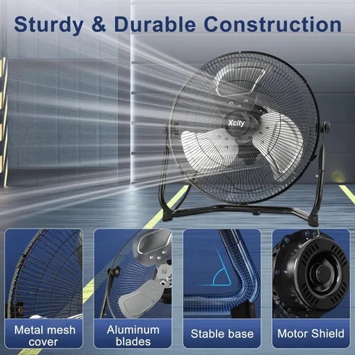 Miniatura 6 de Xcity Ventiladores de piso industriales de metal de 12 pulgadas, máximo 1800 CFM, ventilador de alta velocidad resistente con inclinación ajustable