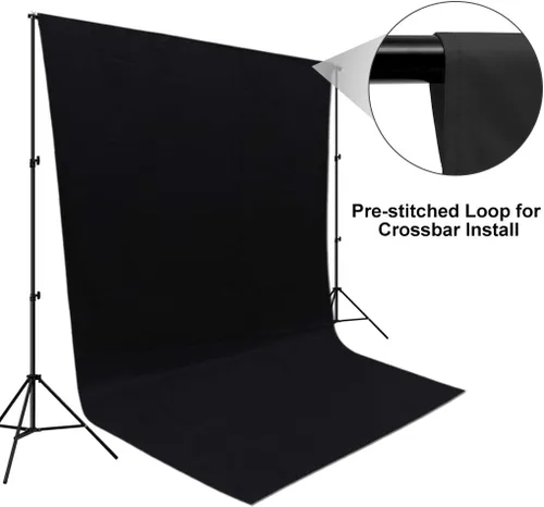 Miniatura 4 de CPLIRIS Telón de fondo negro de 5x7 pies para fotografía, cortina de fondo fotográfico de poliéster de alta densidad en negro para retratos, sesión