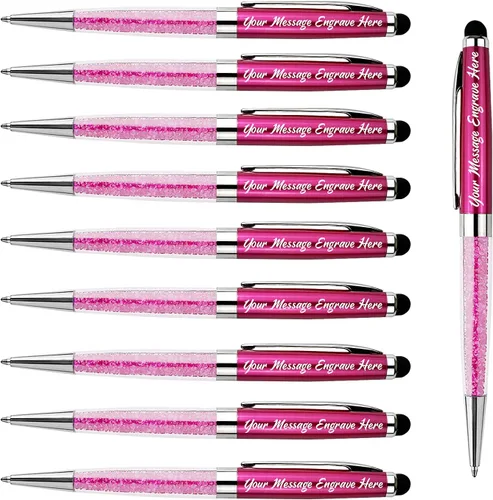 Miniatura 12 de Ancolo Bolígrafos personalizados, punta de lápiz capacitivo, cristal azul, bolígrafos personales personalizados, juego de escritura escolar, Azul
