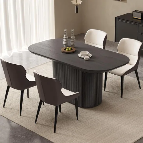Miniatura 13 de Mesa de comedor ovalada de 63 pulgadas para 2-6 personas, mesa de cocina negra moderna, mesa de comedor rectangular de lujo, mesa de comedor