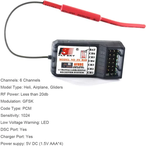 Miniatura 4 de 2 receptores Flysky FS-R6B 2.4G 6CH - Modelo de radio receptor de control remoto, compatible con FS-I4 / FS-I6 / FS-I6X / FS-T6 / FS-I10 / FS-GT2E