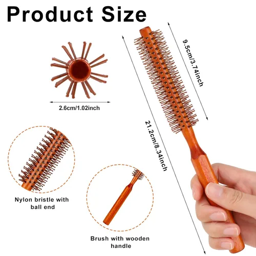 Miniatura 3 de Juego de 2 cepillos redondos para rizos, rodillos portátiles de cerdas para peinar cabello fino, cabello corto, flequillo, secado por soplado