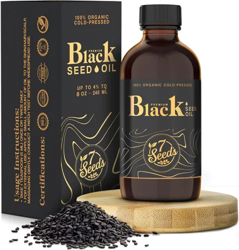 7 Seeds Aceite de semilla negra prensado en frío, 8.1 fl oz de líquido Nigella Sativa prensado en frío para apoyo inmunológico, apoyo a la