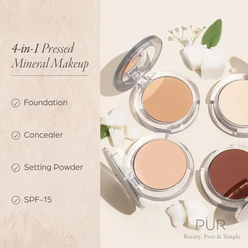 Miniatura 17 de PÜR MINERALS Base de Maquillaje Mineral Prensada 4 en 1 en Polvo con SPF 15 - Corrector y Compacto de Acabado en Polvo Prensado para Rostro - Base