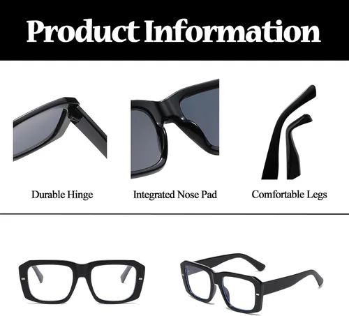 Miniatura 5 de LJCZKA Gafas rectangulares con bloqueo de luz azul para mujeres y hombres, de gran tamaño, marco grueso, anteojos cuadrados para computadora