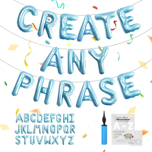52 piezas de globos de aluminio tipo Mylar en forma de letras en color azul bebé con bomba de aire, 16 pulgadas, 2 juegos de A-Z - Kit de globos de