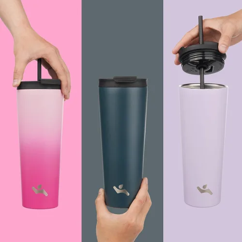 Miniatura 5 de Konokyo Vaso aislado de 18 onzas con tapa y 2 pajillas, botella de agua de acero inoxidable, taza de viaje al vacío, taza de café, color blanco ángel