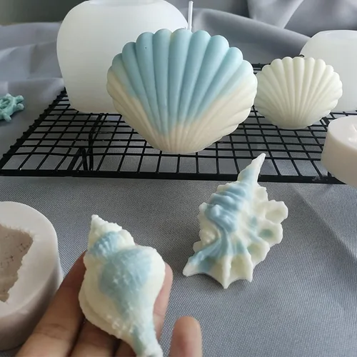 Paquete de 4 moldes de silicona para caracolas de resina para velas y jabón, molde para hacer velas Cube-Shell-Four