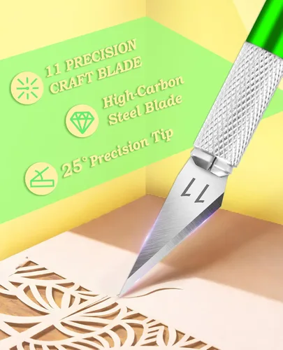 Miniatura 3 de DIYSELF 1 cuchillo Exacto con 11 piezas SK5 de acero de alto carbono, cuchillo de arte de pasatiempos de precisión y 1 regla de acero de 5.9 in