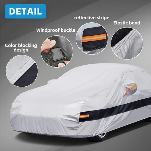 Miniatura 3 de Funda impermeable de 10 capas para auto sedán, para todo tipo de clima, 100% impermeable, protección contra el polvo, la lluvia, la nieve y los Gris