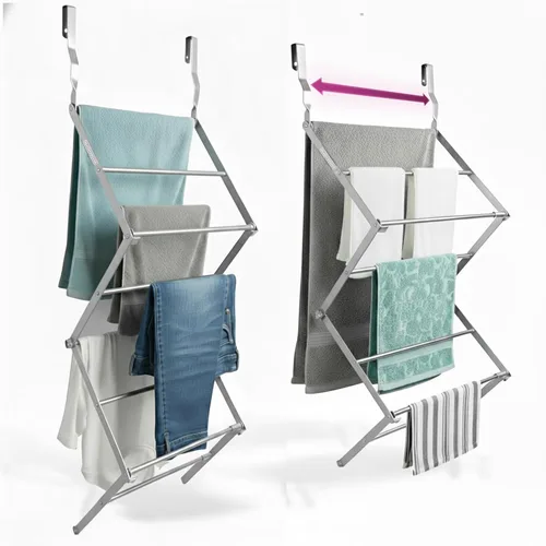 Miniatura 9 de BLACK+DECKER Estante de secado telescópico extensible sobre la puerta, organizador de ropa, colgador de toallas, lavandería, plegable, gris
