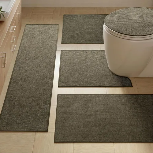 Miniatura 46 de YIHOUSE Juego de 2 tapetes de baño, color beige, ultrafino, absorbente, antideslizante, para baño, lavable, ducha, lavabo, lavandería