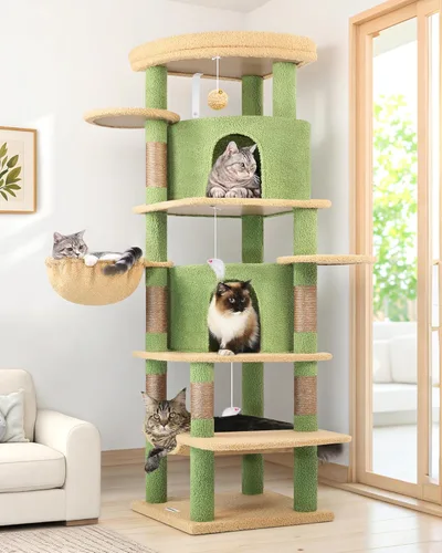 Miniatura 9 de Globlazer Árbol esquinero para gatos grandes, serie curvada de 66 pulgadas de alto, torre grande para gatos de interior con 6 postes rascadores, 2
