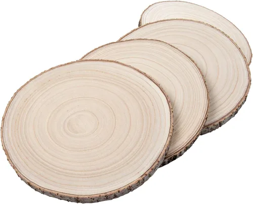 Miniatura 8 de Maputune 4 piezas de rodajas grandes de madera sin terminar de 7-8 pulgadas para centros de mesa, plato de madera rústica natural para manualidades