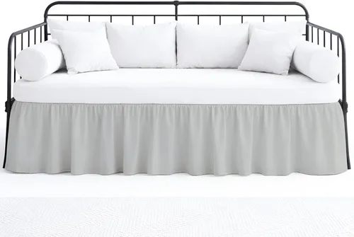 Miniatura 11 de Falda de cama con volantes con esquinas divididas para camas de día, cobertura de tres lados, fácil ajuste, fabricada con microfibra cepillada