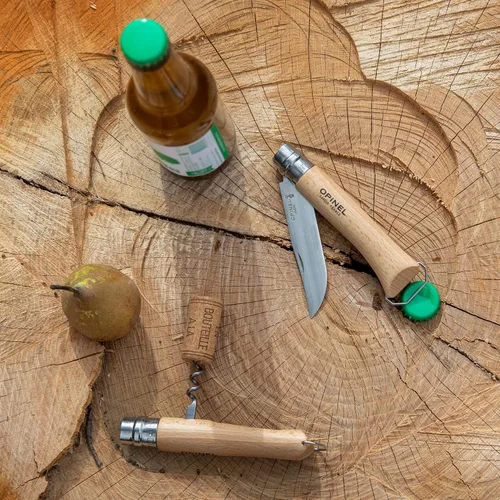 Miniatura 7 de Opinel Sacacorchos de acero inoxidable No. 10, cuchillo plegable para vino y queso, sacacorchos integrado + abridor de botellas, mango de madera