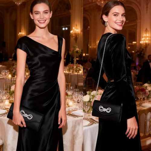 Miniatura 2 de Bolso de noche para mujer, con lazo de cristal brillante, con solapa, bolso de mano para mujer, boda, fiesta, baile de graduación
