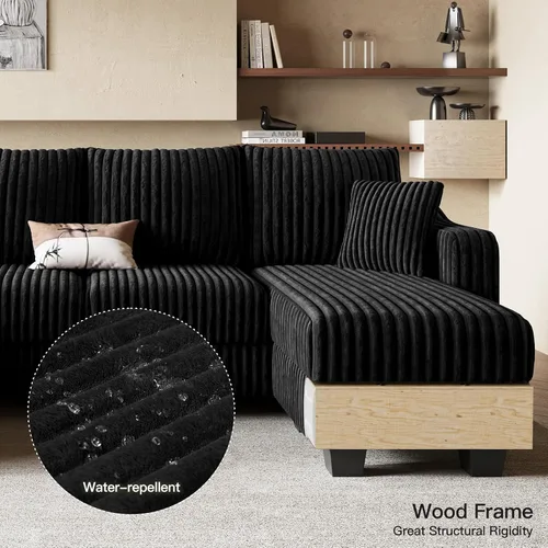 Miniatura 7 de Belffin - Sofá seccional convertible con chaise, sofá seccional en forma de L, sofá reversible de esquina tapizado para sala de estar, de corduroy