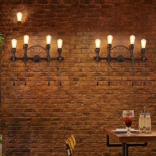 Miniatura 6 de Aplique de pared LED vintage, lámpara de tocador de baño de 4 luces, lámpara de pared industrial de tubería de agua negra de 25 pulgadas, lámpara