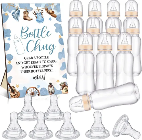 Miniatura 15 de TrelaCo Safari Cool Baby Shower Games Bottle Chug Sign Wooden Jungle Animals Set de regalo para revelación de género suministros de fiesta y 12