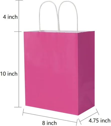 Miniatura 2 de Oikss Paquete de 100 bolsas de papel kraft medianas de 8 x 4.75 x 10 pulgadas con asas a granel para cumpleaños, bodas, fiestas, comestibles, Fucsia