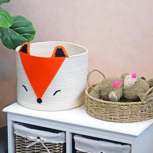 Miniatura 6 de T&T Homewares Cesta de almacenamiento de zorro naranja, tamaño mediano, multiusos para pañales de bebé, lavandería, habitación de los niños