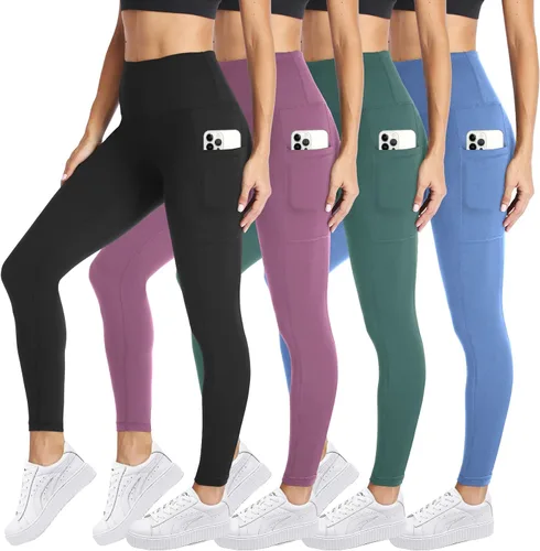 CAMPSNAIL Paquete de 4 leggings de cintura alta para mujer, pantalones de yoga suaves con control de abdomen para entrenamiento, correr, talla