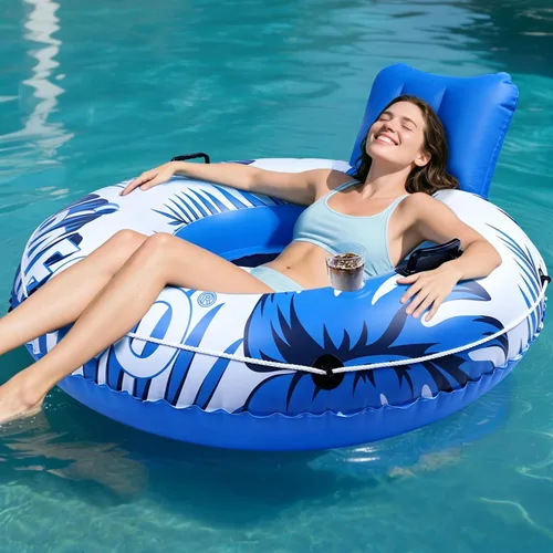 Flotador inflable de tubo de río, flotador de piscina para adultos, tubos de río para flotar resistente con parte inferior de malla, respaldo cómodo