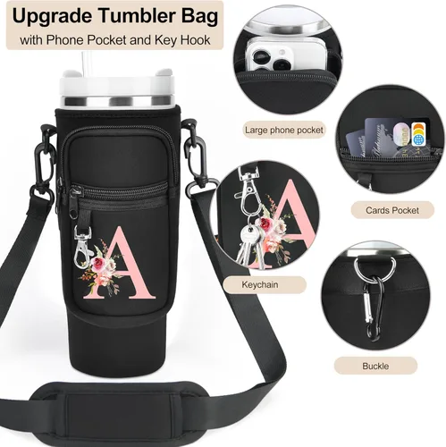 Miniatura 5 de Initial Water Bottle Holder with Strap for Stanley Cup Accessories 40 oz/Simple Modern Tumbler, Birthdays for Women Girls, Water Bottle Carrier Bag