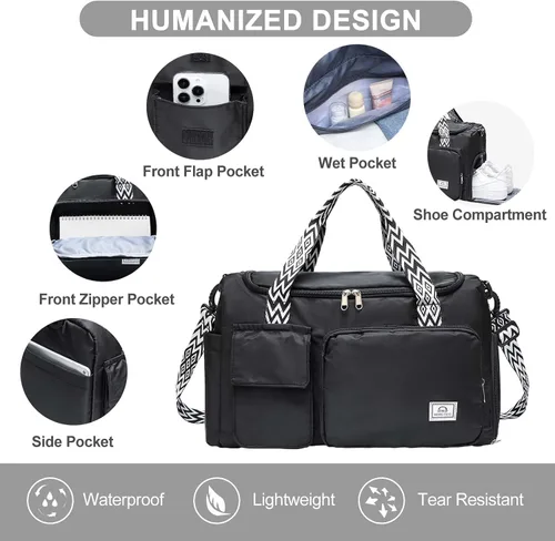 Miniatura 302 de Pequeña bolsa de gimnasio para mujer, bolsa de viaje con compartimento para zapatos