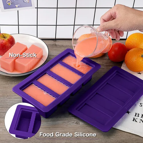 Miniatura 2 de Molde de mantequilla con tapa, recipiente de silicona para mantequilla con espátula, moldes de silicona antiadherentes para hacer 4 formas de barra