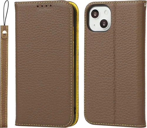 Miniatura 25 de iCoverCase Compatible con iPhone 13 Pro Max, funda magnética de piel auténtica con bloqueo RFID, correa para la muñeca y ranuras para tarjetas, Rojo
