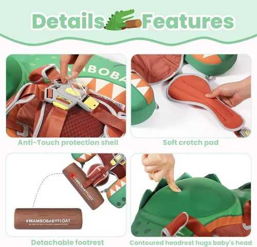 Miniatura 6 de Mambobaby Float Deluxe - Flotador de piscina para bebés: entrenador de natación seguro y cómodo para bebés y niños pequeños, diseño no inflable