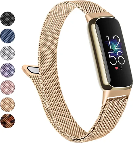 Miniatura 12 de Correa de metal para Fitbit Luxe para mujeres y hombres, correa de repuesto magnética ajustable de malla de acero inoxidable compatible con Fitbit