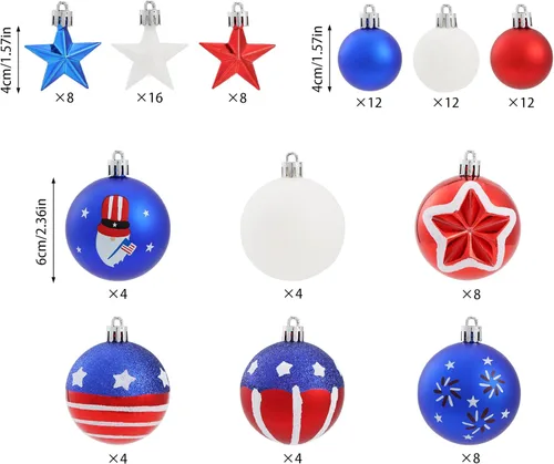 Miniatura 2 de 100pcs 4th of July Tree Ornaments and Decorations Patriotic Ornaments for Independence Day Shatterproof Hanging Red White and Blue Ball Star