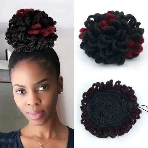 Miniatura 19 de Yinmei Baibian Loc Cola de Caballo con Cordón Moño de Pétalos Moños de Rastas Afro Rojas Cola de Caballo Rizado Hinchado Trenza Colas de Caballo