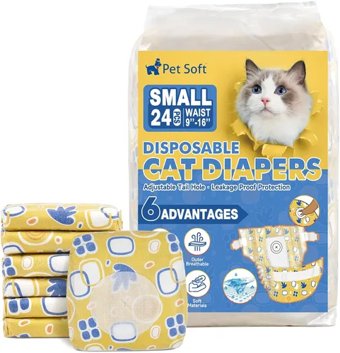 Miniatura 15 de Pet Soft Pañales desechables para gatos – Pañales para gatos hembras y machos, pañales para cachorros para perras con agujero de cola de espuma