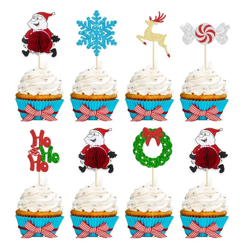 Miniatura 37 de Gyufise 24 piezas Adornos para cupcakes de jengibre de Navidad con purpurina, adornos para cupcakes de jengibre para revelar el género, púas