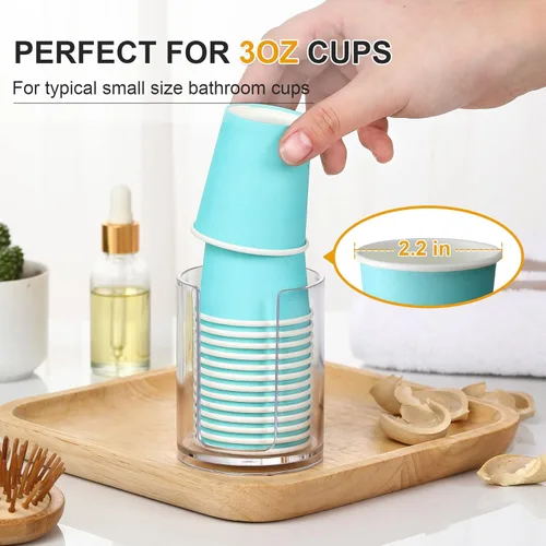 Miniatura 3 de AOZITA Dispensador de tazas para baño, paquete de 2 portavasos para enjuague bucal, portavasos pequeños desechables de papel para enjuagar tazas