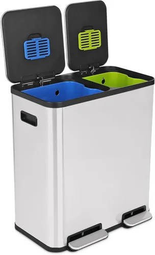 Miniatura 14 de SIMPLI-Magic Cubo de basura con pedal de 16 galones (60L), cubo de basura de cocina de doble compartimento con contenedores de basura y reciclaje