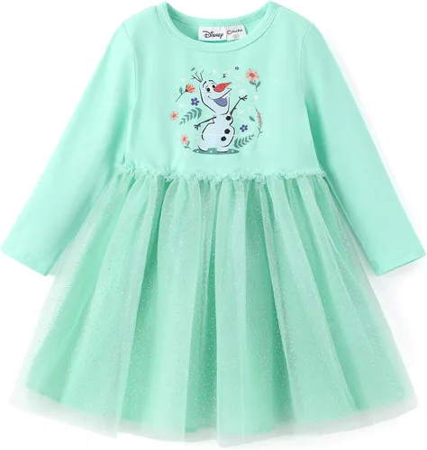Miniatura 33 de Disney Frozen Elsa Princesa Cenicienta Ariel Jazmín Rapunzel Vestido para bebé/niña, Vestido de manga larga con volantes y superposición de malla