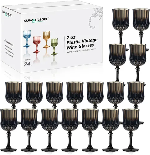Miniatura 25 de XUWAIDSGN 48 Pcs Copas de Vino Vintage de Plástico de 7oz Vasos para Beber Vasos Irrompibles Cristalería para Bodas Copas de Agua de Cristal Goblets